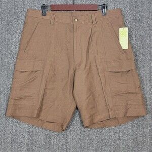 Cubavera Cargo Shorts Mens 36 Timber Brown Linen Rayon Blend Preppy